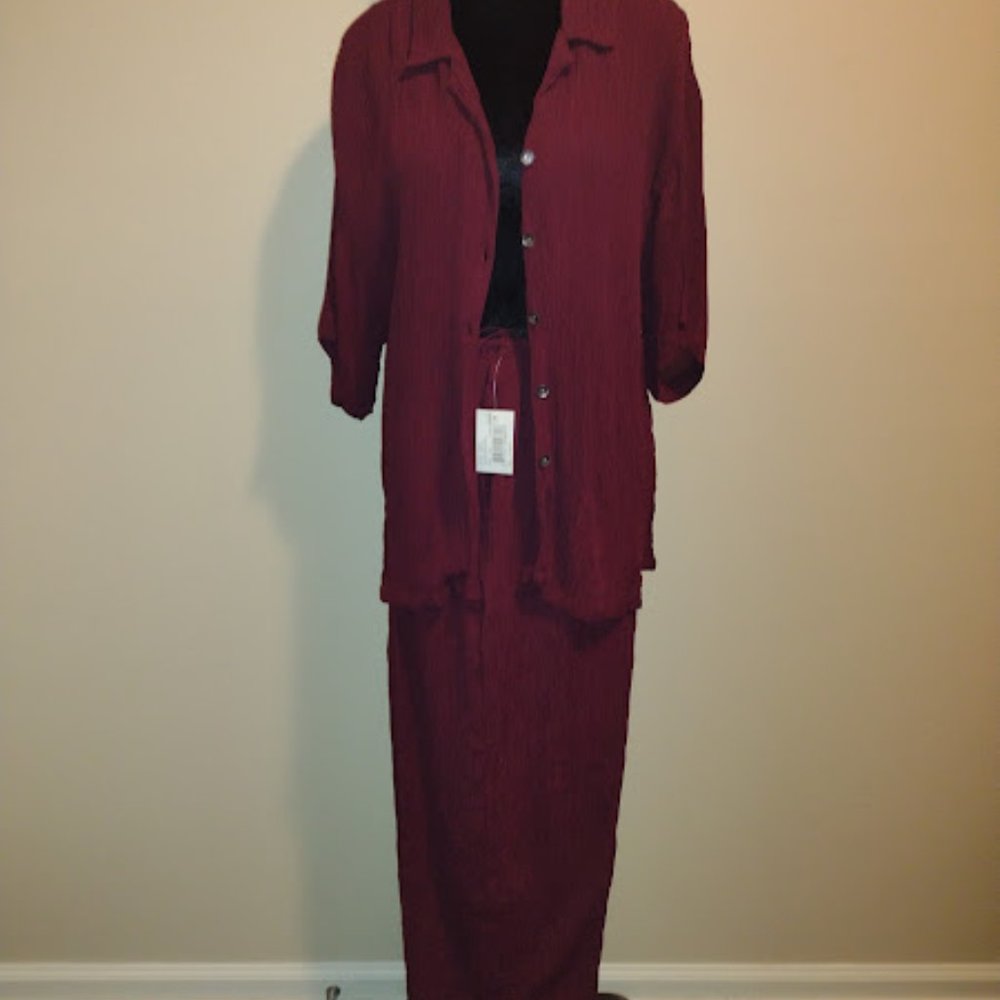 Tantrums Collection, 2pc Pant Set, Burgundy, Short Sleeves, Size-XL